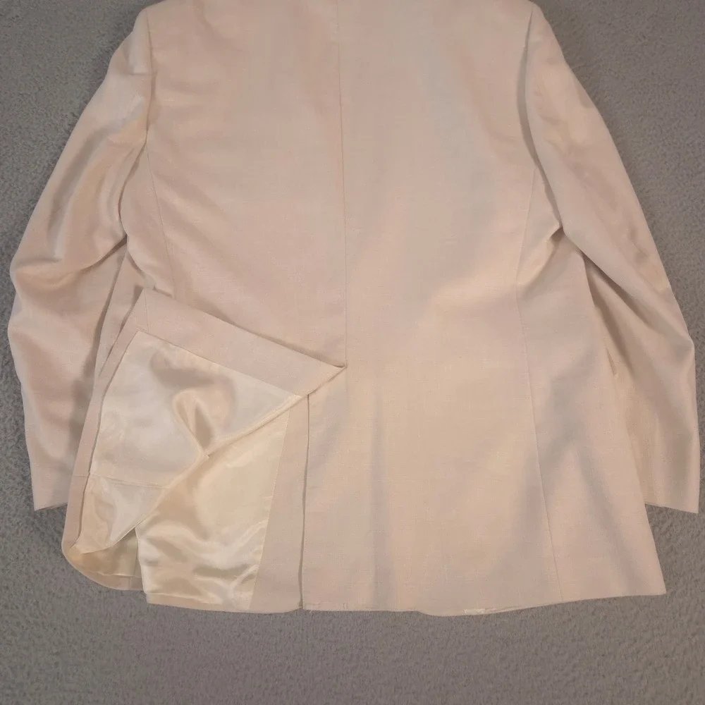 Stafford Blazer Mens 46R Cream Linen Blend Two Button Sport Coat Pocket Square